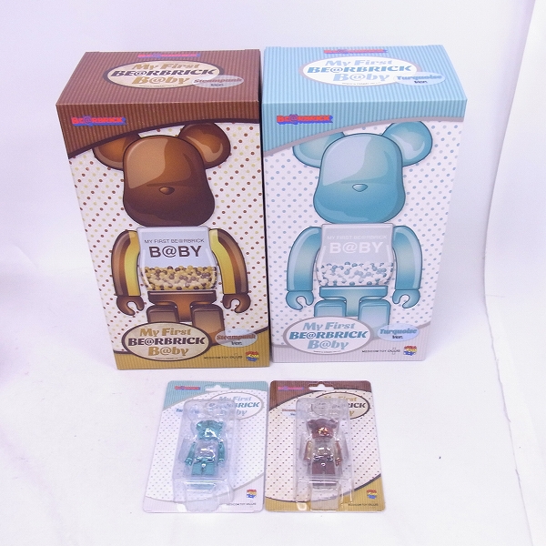 実際に弊社で買取させて頂いたメディコムトイ PLUS ベアブリック MY FIRST BE@RBRICK B@BY Steampunk Ver./Turquoise Ver. 100%/400% 4点セット