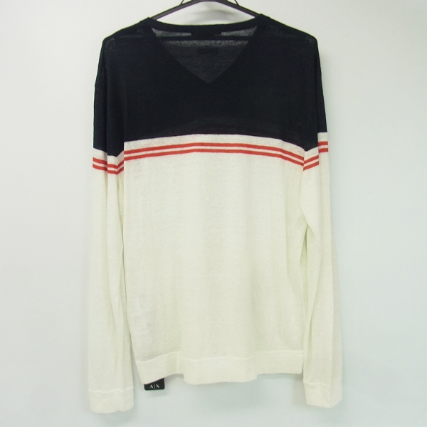 実際に弊社で買取させて頂いた【未使用】ARMANI EXCHANGE/アルマーニエクスチェンジ LINEN SIMPLE STRIPE V-NECK SWEATER 3YZM1N-ZMG1Z/XLの画像 1枚目