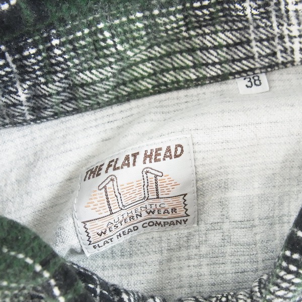 実際に弊社で買取させて頂いたFLAT HEAD/フラットヘッド チェック ウエスタン ネルシャツ グリーン 38の画像 2枚目