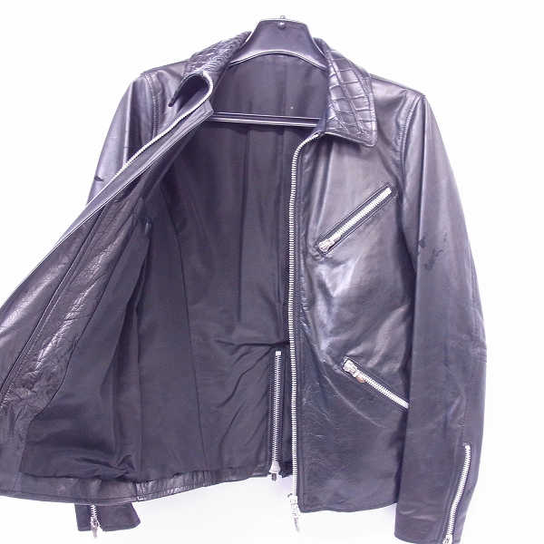 実際に弊社で買取させて頂いたEYEFUNNY/アイファニー USED加工 シルバー925 ジップ/裏地シルク 襟クロコ ホースレザー ジャケット/Sの画像 2枚目