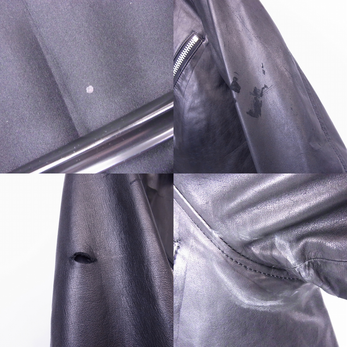 実際に弊社で買取させて頂いたEYEFUNNY/アイファニー USED加工 シルバー925 ジップ/裏地シルク 襟クロコ ホースレザー ジャケット/Sの画像 7枚目