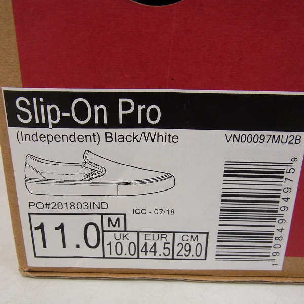 実際に弊社で買取させて頂いた【未使用】VANS×INDEPENDENT/バンズ×インディペンデント SLIP-ON PRO/VN00097MU2B/29の画像 9枚目