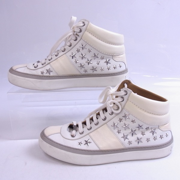 実際に弊社で買取させて頂いたJimmy Choo/ジミーチュウ スタースタッズ付 レザー ハイカット スニーカー/41の画像 3枚目