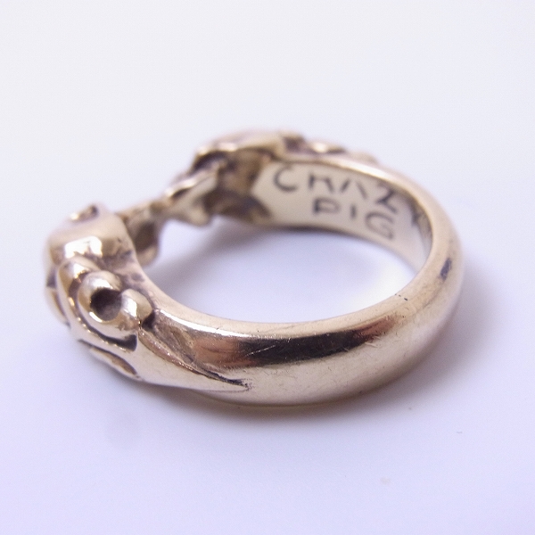 実際に弊社で買取させて頂いたCRAZY PIG/クレイジーピッグ TWO SKULLS TUDOR RING/2スカルチューダーリング 9K/総重量13.5g /17.5号の画像 2枚目