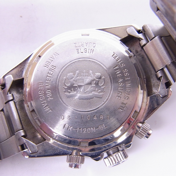 実際に弊社で買取させて頂いたELGIN/エルジン クオーツ腕時計 クロノグラフ/200ｍ FK-1120N-SL【動作未確認】の画像 3枚目