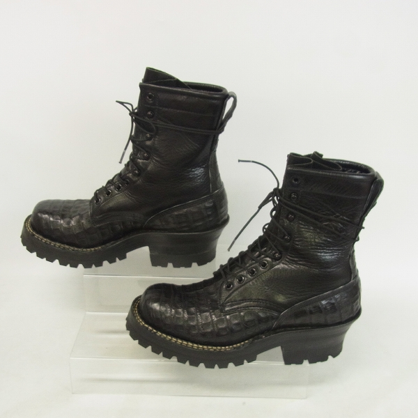実際に弊社で買取させて頂いたWHITE'S BOOTS/ホワイツブーツ カスタム スモークジャンパー カイマン×バッファロー コンビ トリプルミッドソール 7.5Fの画像 3枚目