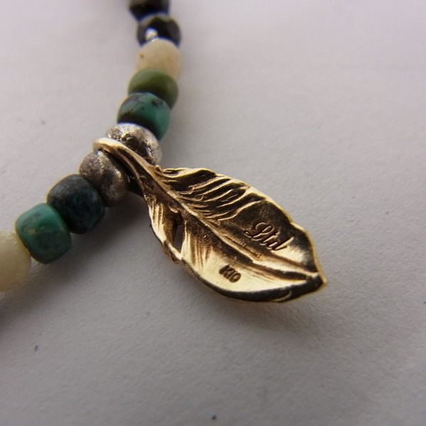 実際に弊社で買取させて頂いたDEAL DESIGN/ディールデザイン K10フェザートップ付き ターコイズビーズネックレスの画像 3枚目