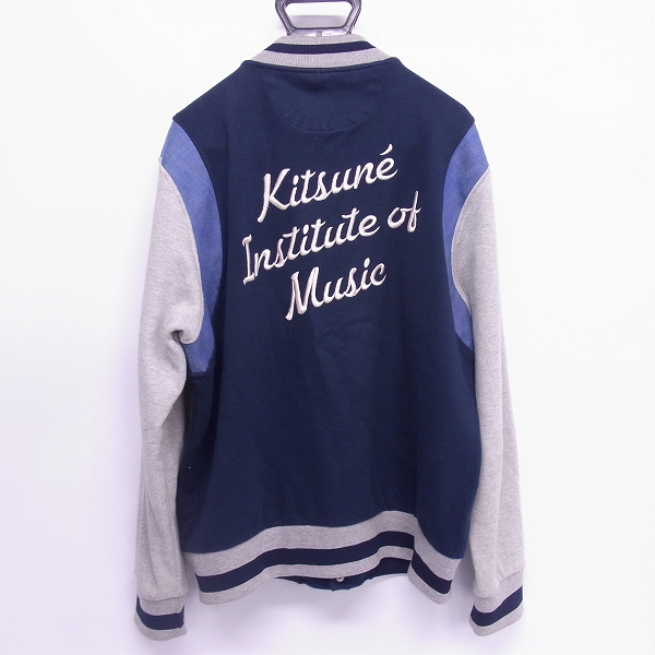 実際に弊社で買取させて頂いたMAISON KITSUNE/メゾンキツネ バック刺繍ブルゾン スタジャン ネイビー×グレー/XLの画像 1枚目