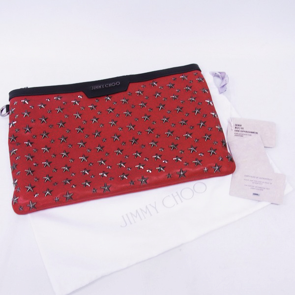 実際に弊社で買取させて頂いたJIMMY CHOO/ジミーチュウ DEREK スタースタッズ付き レザー クラッチバッグの画像 9枚目