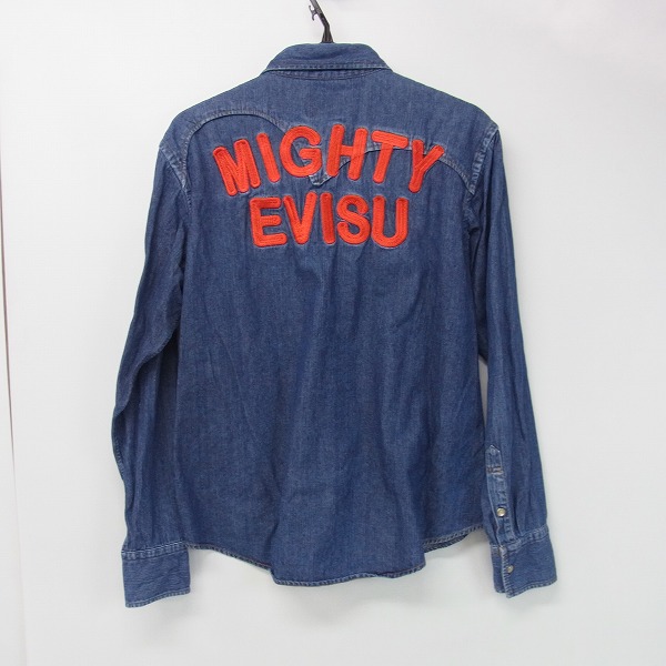 実際に弊社で買取させて頂いたEVISU/エヴィス MIGHTY EVISU刺繍 インディゴ 長袖デニムシャツ/38の画像 1枚目